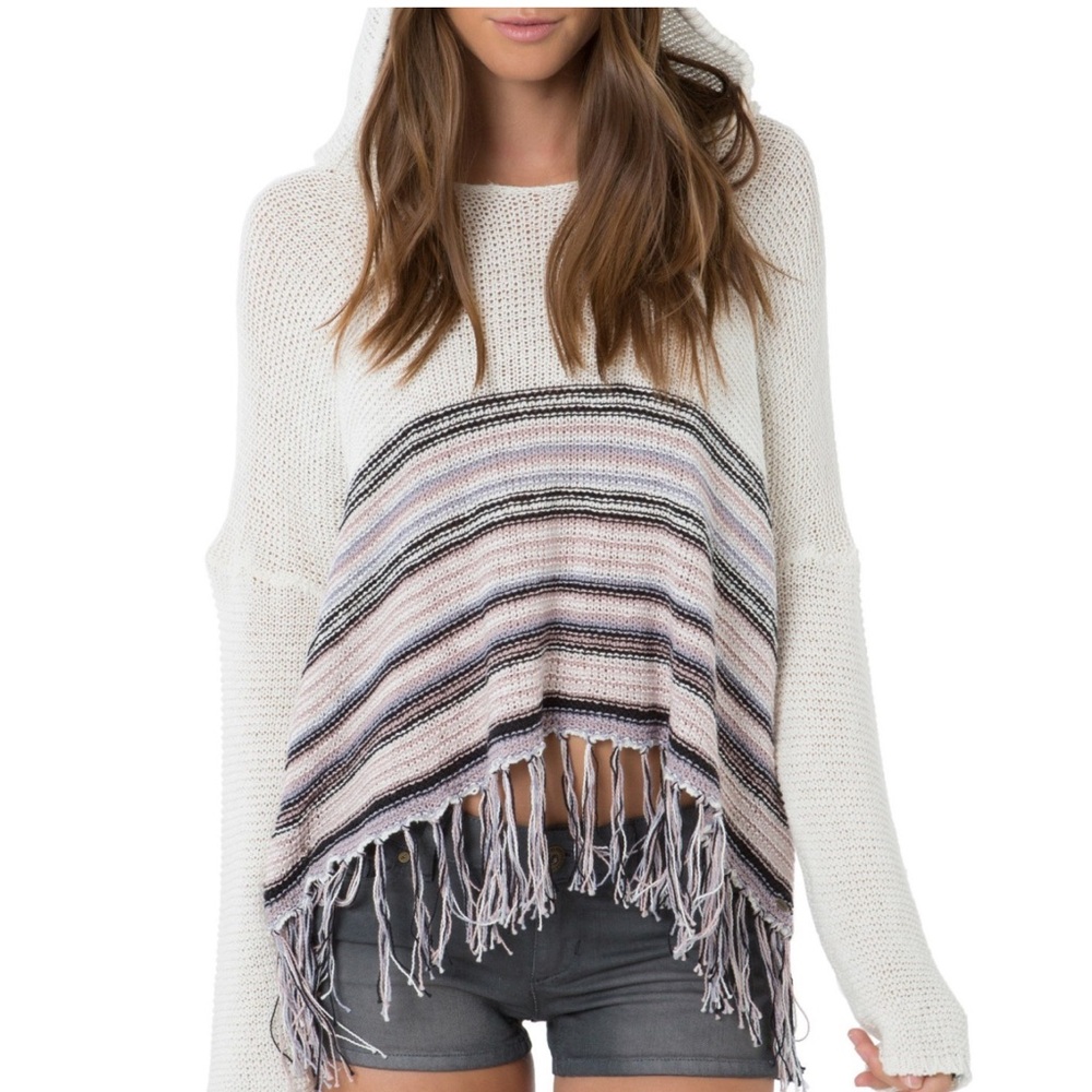 O'Neill ERIN Naked Multi Striped Pullover Beach Knit Hooded Sweater Woman’s XS/S